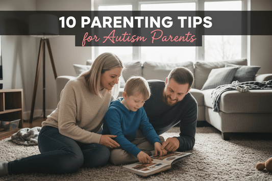 Caucasian parents bonding with their autistic child 