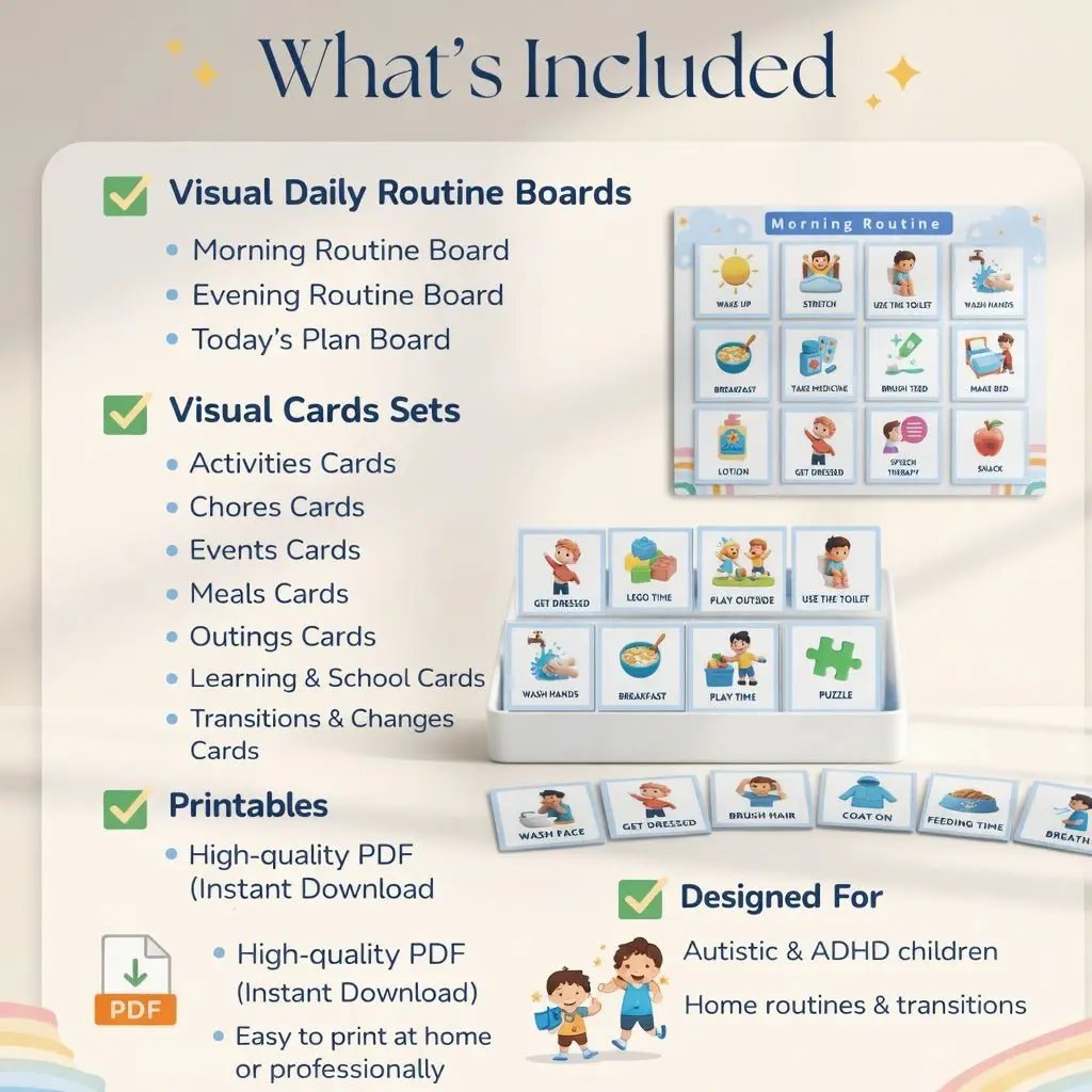 Visual Daily Routine Cards for Autism & ADHD | Printable Schedule Cards to Reduce Anxiety & Build Independence