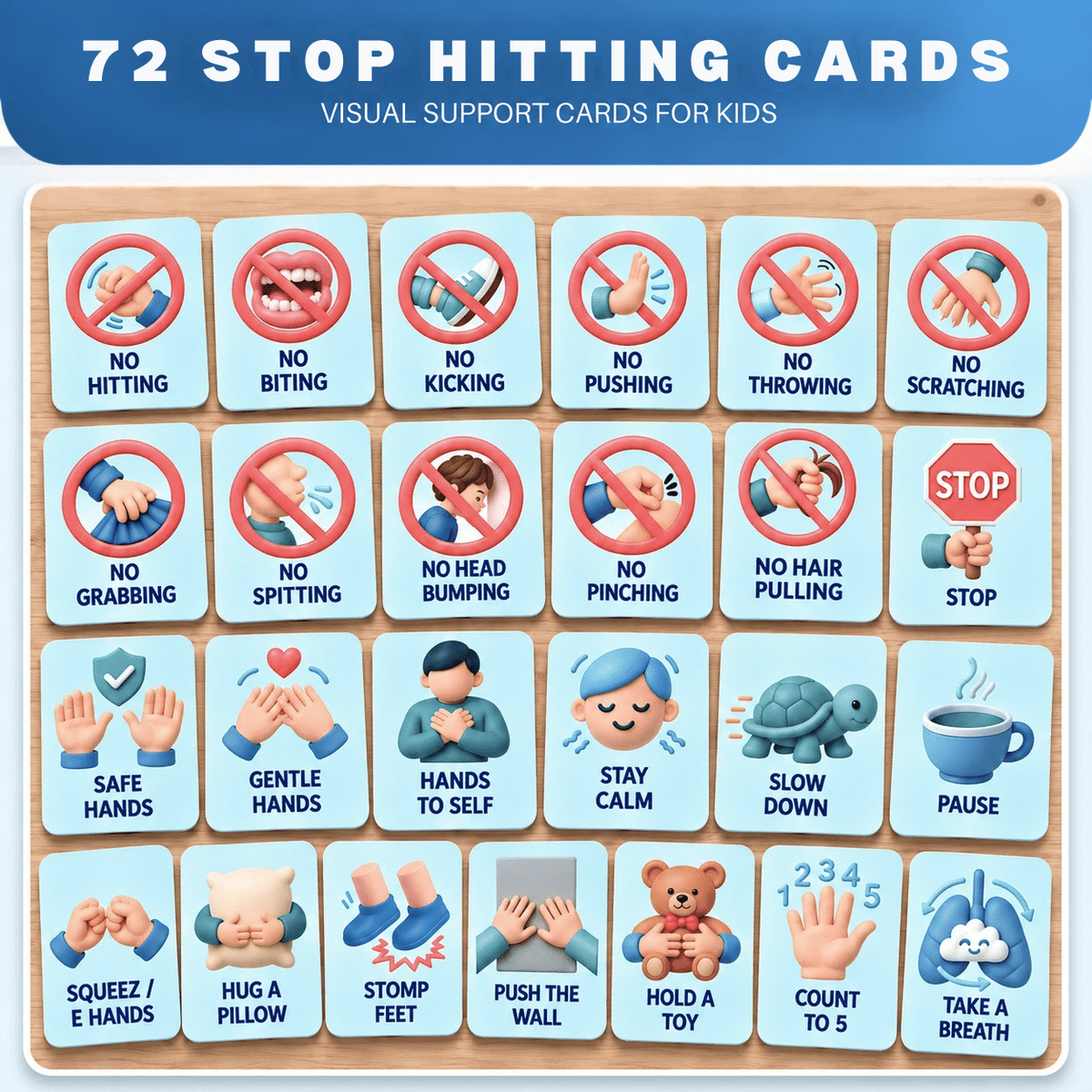 Autism Behavior Cards | Stop Hitting & Calm Meltdowns with 72 ABA Visual Cards for Home & Classroom | Printable
