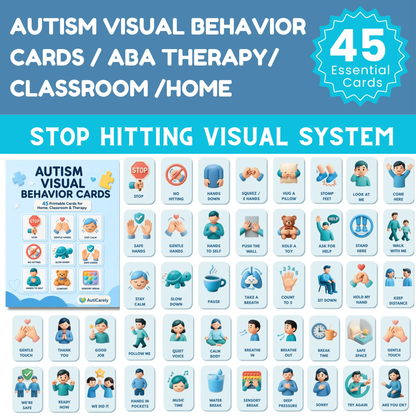 ABA behavior cards printable autism visual support for hitting and meltdowns