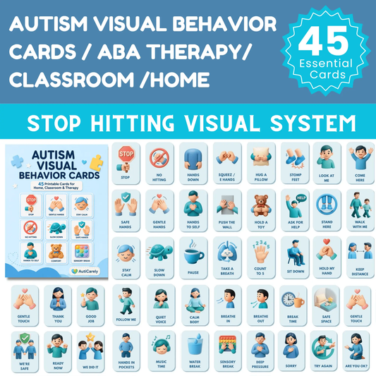 ABA behavior cards printable autism visual support for hitting and meltdowns