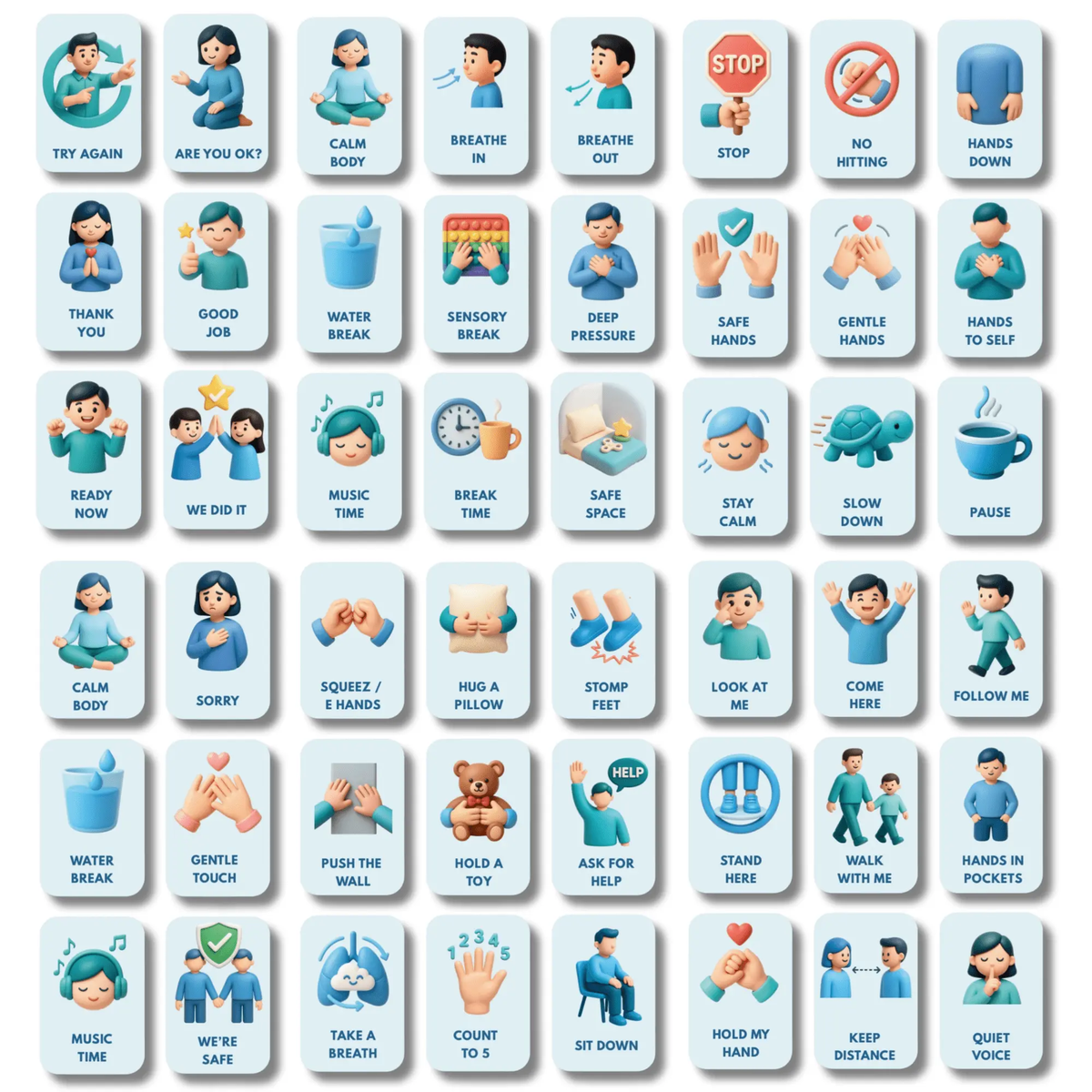 ABA behavior cards printable autism visual support for hitting and meltdowns