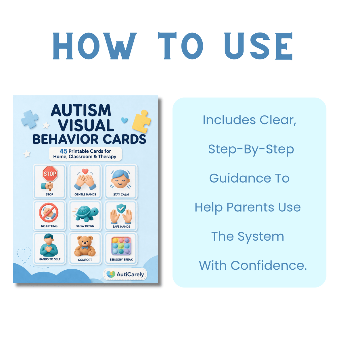 Autism Behavior Cards | Stop Hitting & Calm Meltdowns with 45 ABA Visual Cards for Home & Classroom | Printable