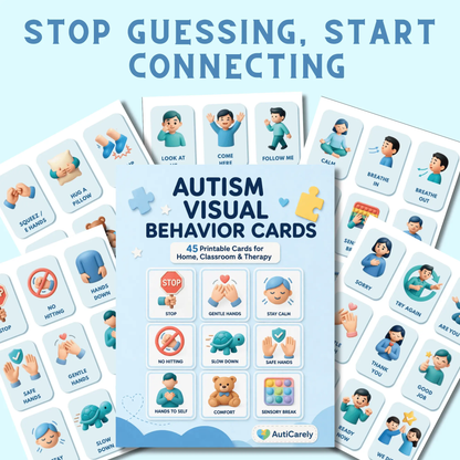 Autism Behavior Cards | Stop Hitting & Calm Meltdowns with 45 ABA Visual Cards for Home & Classroom | Printable