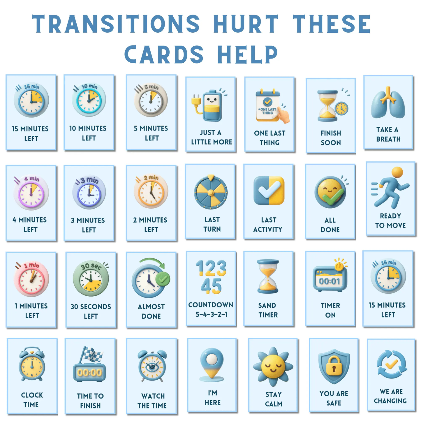 autism transition countdown cards printable visual support ADHD kids