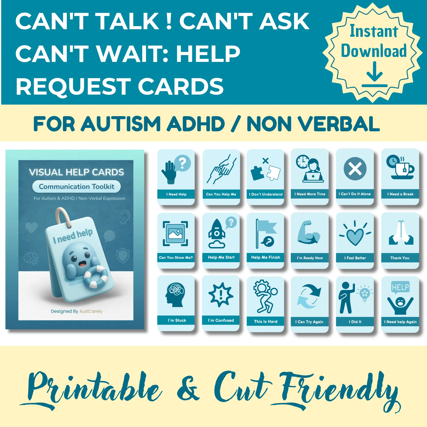 autism help cards printable ABA self advocacy visual support